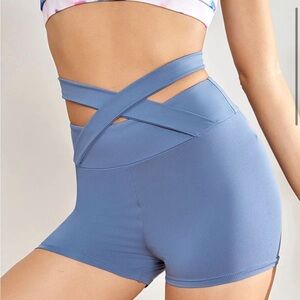 Covet Dance- Women's M Blue Spandex shorts with Crisscross detail
